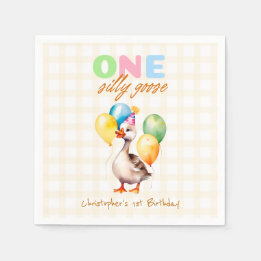 Een Gekke Goose Yellow Genderneutrale Gingham Servet