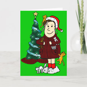 'Een gekke kat dame kerst' Feestdagen Kaart