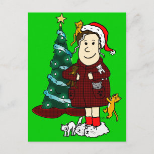 'Een gekke kat dame kerst' Feestdagenkaart