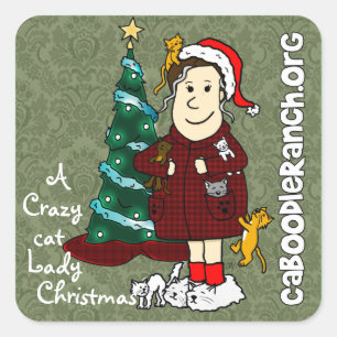 'Een gekke kat dame kerst' Vierkante Sticker