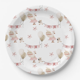 Een Gekke  Verjaardag Gans Waterverf Papieren Bordje