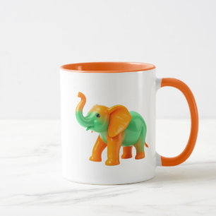 Een gekleurde, decoratieve olifant met een opgezet mok