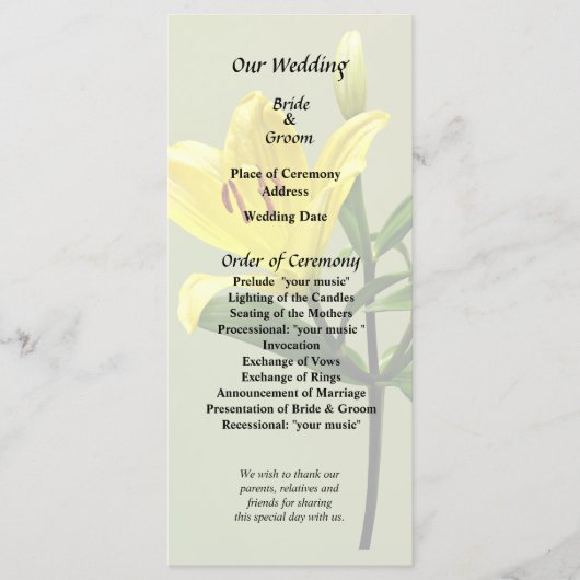 Eén gele Lily Programma (Voorkant)