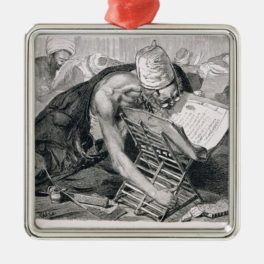 Een geleerd Man geabsorbeerd in de Koran Metalen Ornament (Voorkant)