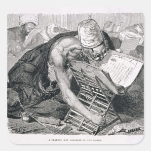 Een geleerd Man geabsorbeerd in de Koran Vierkante Sticker
