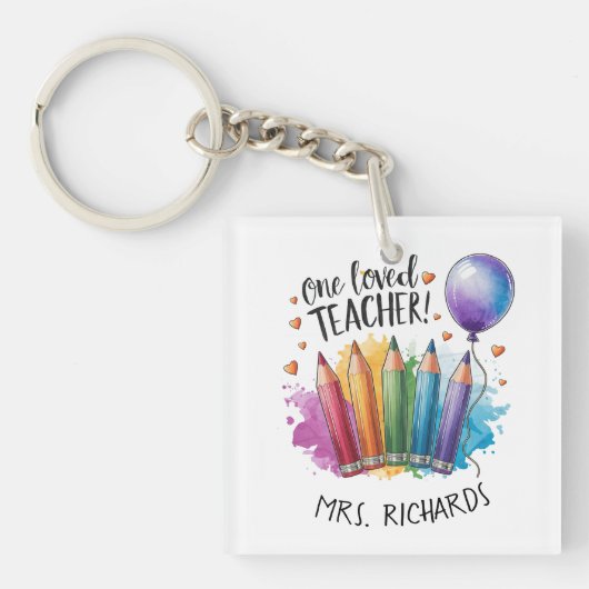 Een geliefde leraar gepersonaliseerd bedankgeschen sleutelhanger (voorkant)