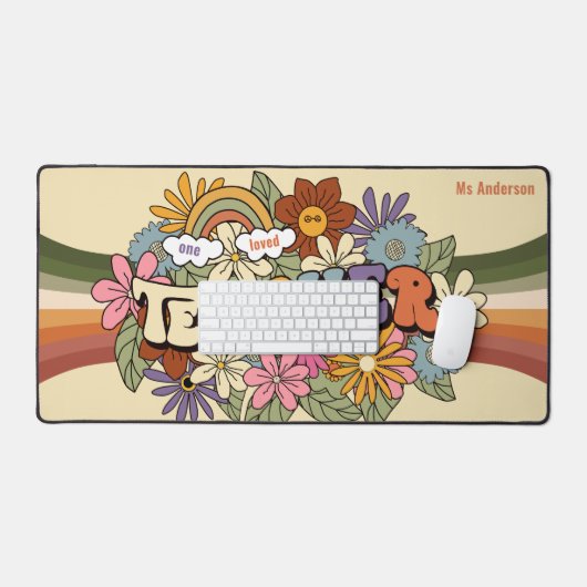Een geliefde leraar Retro Groovy Floral gepersonal Bureaumat (Keyboard & Muis)