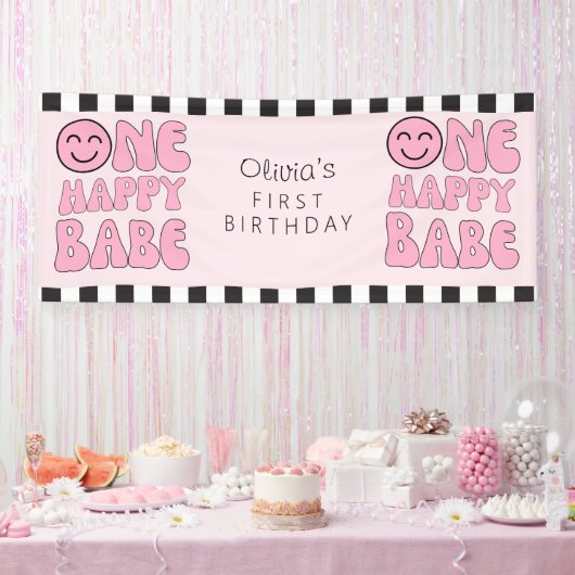 Een gelukkig Babe Happy Face Pink Spandoek (Feest)