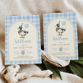 Eén Gelukkig Eend Blauw Ballon Jongen 1e Verjaarda Kaart