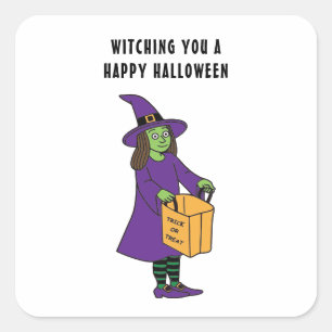 Een gelukkig Gezegde van de Halloween Witch Pun Vierkante Sticker