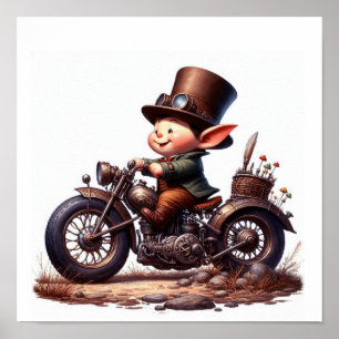 Een Gelukkig Jong Kind dat op een Steampunk Motor Poster