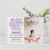 Een gelukkig meisje retro 1e verjaardag kaart (Staand voorkant)