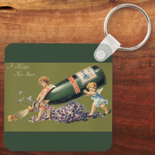 Een Gelukkig Nieuwjaar,  Angels met Champagne Sleutelhanger (Achterkant)