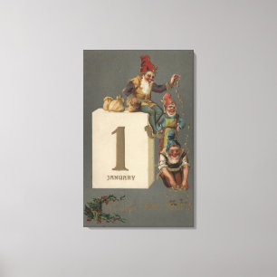 Een gelukkig nieuwjaarGnomen gooien geld Canvas Afdruk