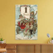Een gelukkig nieuwjaarKinderen rond een Rode Wagon Canvas Afdruk (Insitu (Woonkamer))