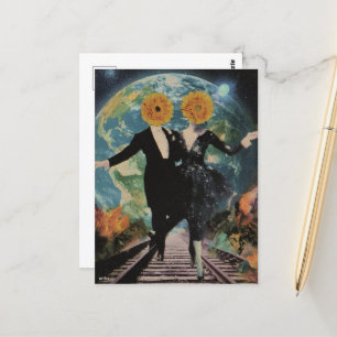 Een gelukkig paar danst surrealistische collage briefkaart