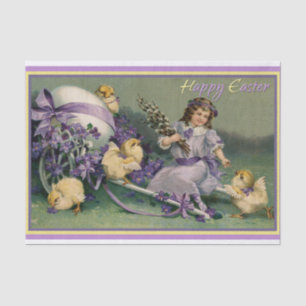 Een gelukkig  paasmeisje met Baby Tissuepapier