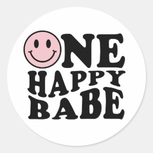 Een gelukkige babe Retro Preppy Smile 1e Verjaar Ronde Sticker