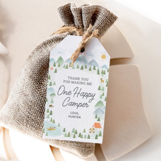 Een Gelukkige Camper 1e Verjaardag Favor Tag Cadeaulabel