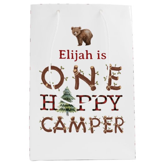 Een gelukkige camper 1e verjaardagsfeestje medium cadeauzakje (Voorkant)