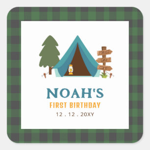 Een gelukkige Camper Boys eerste verjaardag Vierkante Sticker