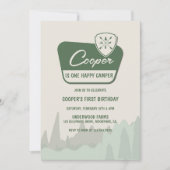 EEN gelukkige camper, een eerste verjaardag, Woodl Kaart (Voorkant)