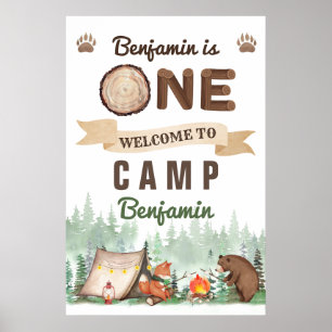 Een gelukkige camper jongen 1e verjaardag welkom t poster