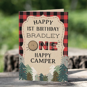 Een Gelukkige Camper Plaid Bos 1e Verjaardag Kaart