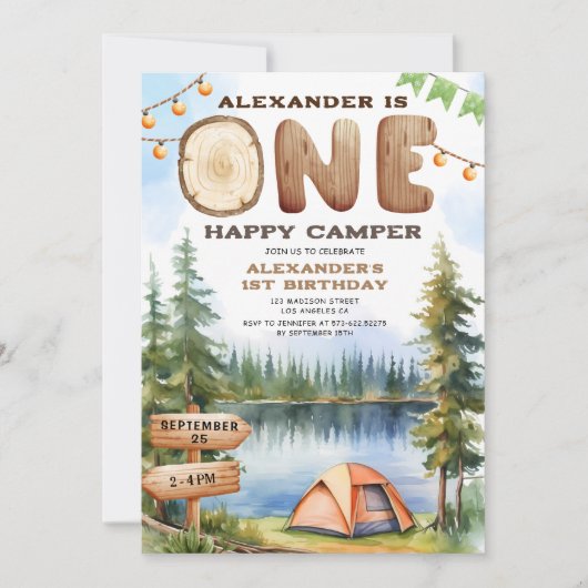 EEN Gelukkige Camper! Rustiek Jongen 1e Verjaardag Kaart (Voorkant)