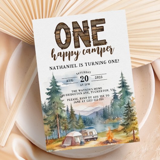 Een Gelukkige Camper Rustieke 1e Verjaardag Kaart