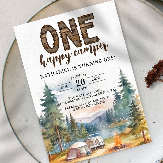 Een Gelukkige Camper Rustieke 1e Verjaardag Kaart