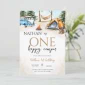 Een gelukkige Camper Woodland eerste verjaardag Kaart (Staand voorkant)