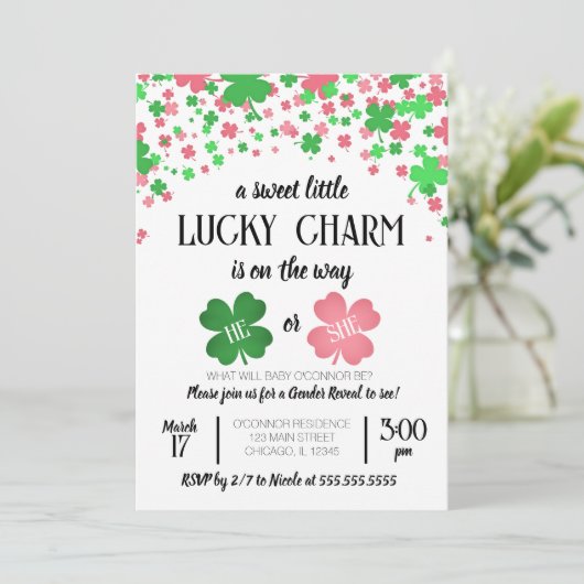 Een gelukkige charme, St Patricks Day Gender Revea Kaart (Staand voorkant)