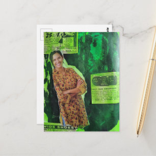Een Gelukkige Dame Groen Retro Advertenties Mixed Briefkaart