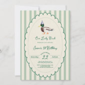 Een gelukkige Duck Mallard Green Preppy Stripe Fot Kaart (Voorkant)