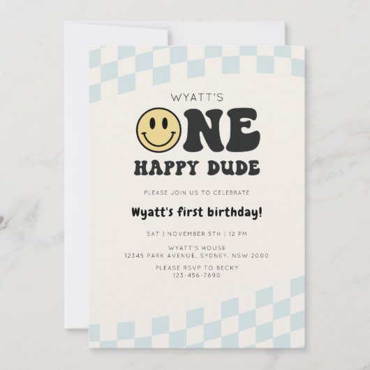 Een gelukkige Dude Smiley Checker 1e verjaardag Kaart (Voorkant)