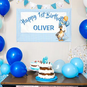 Een gelukkige eend blauwe gingham gelukkige verjaa spandoek