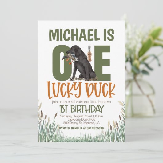 EEN gelukkige eend jacht eerste verjaardag Kaart (Staand voorkant)