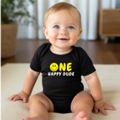 Een Gelukkige Gast 1e Verjaardag Gele Smiley Romper