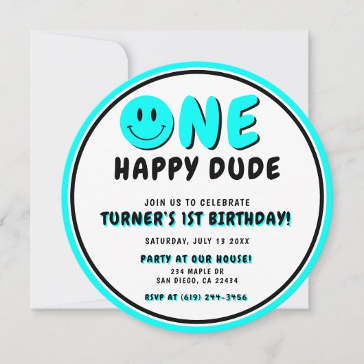 Een Gelukkige Gast 1e Verjaardag Smiley Gezicht Kaart (Voorkant)