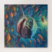 Een gelukkige Grote Witte haai zwemmen - Jigsaw Pu Legpuzzel (Horizontaal)