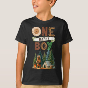 Eén Gelukkige Jongen Kampeerder Eerste Verjaardag T-shirt