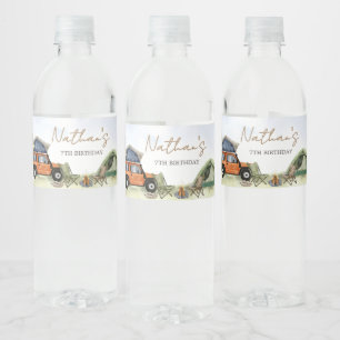 Eén Gelukkige Kampeerder Verjaardag Kampeerjongen Waterfles Etiket