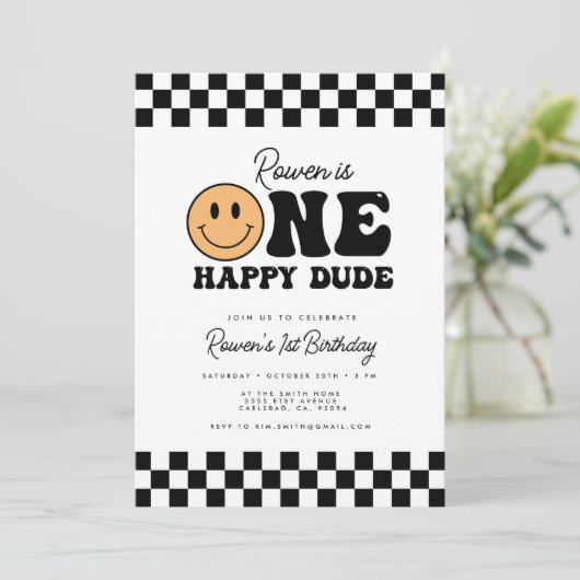 Een gelukkige kerel 1e verjaardag uitnodiging (Staand voorkant)