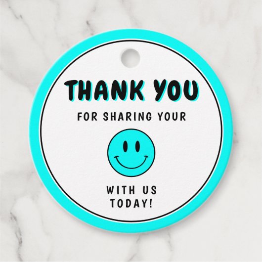 Een gelukkige kerel/Gal Blue Smiley dank u Bedankjes Labels (Voorkant)