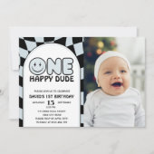 Een gelukkige kerel Groovy Check foto Verjaardag Kaart (Voorkant)