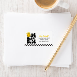 Een gelukkige kerel Happy Face Boy 1e verjaardag Etiket