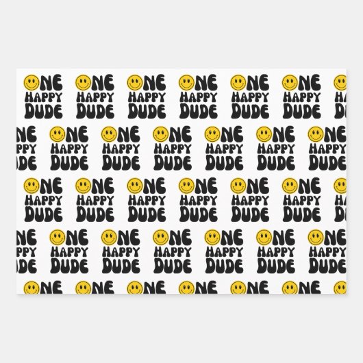 Een gelukkige kerel Happy Face Boy Eerste Verjaard Inpakpapier Vel (Voorkant)