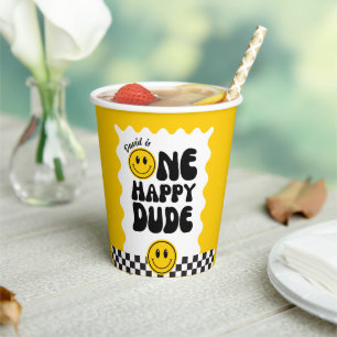 Een gelukkige kerel Happy Face Wavy 1e Verjaardag Papieren Bekers