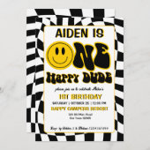 Een gelukkige kerel retro checkers 1e verjaardagsf kaart (Voorkant / Achterkant)